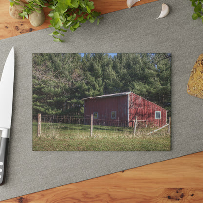 U R There Photography Little Red Shack Rustic Farmhouse Tempered-Glass Cutting Board