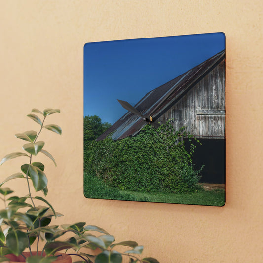 U R There Photography Grey Shack of Millington Rustic Farmhouse Acrylic Analog Wall Clock