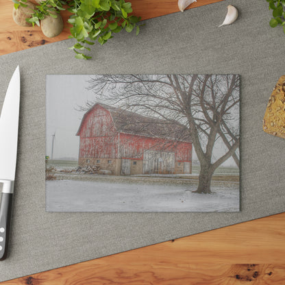 U R There Photography Cumber Road Red I Rustic Farmhouse Tempered-Glass Cutting Board