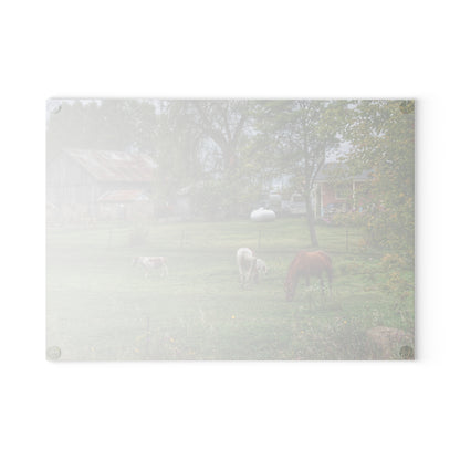 U R There Photography Front Yard Ponies Rustic Farmhouse Tempered-Glass Cutting Board