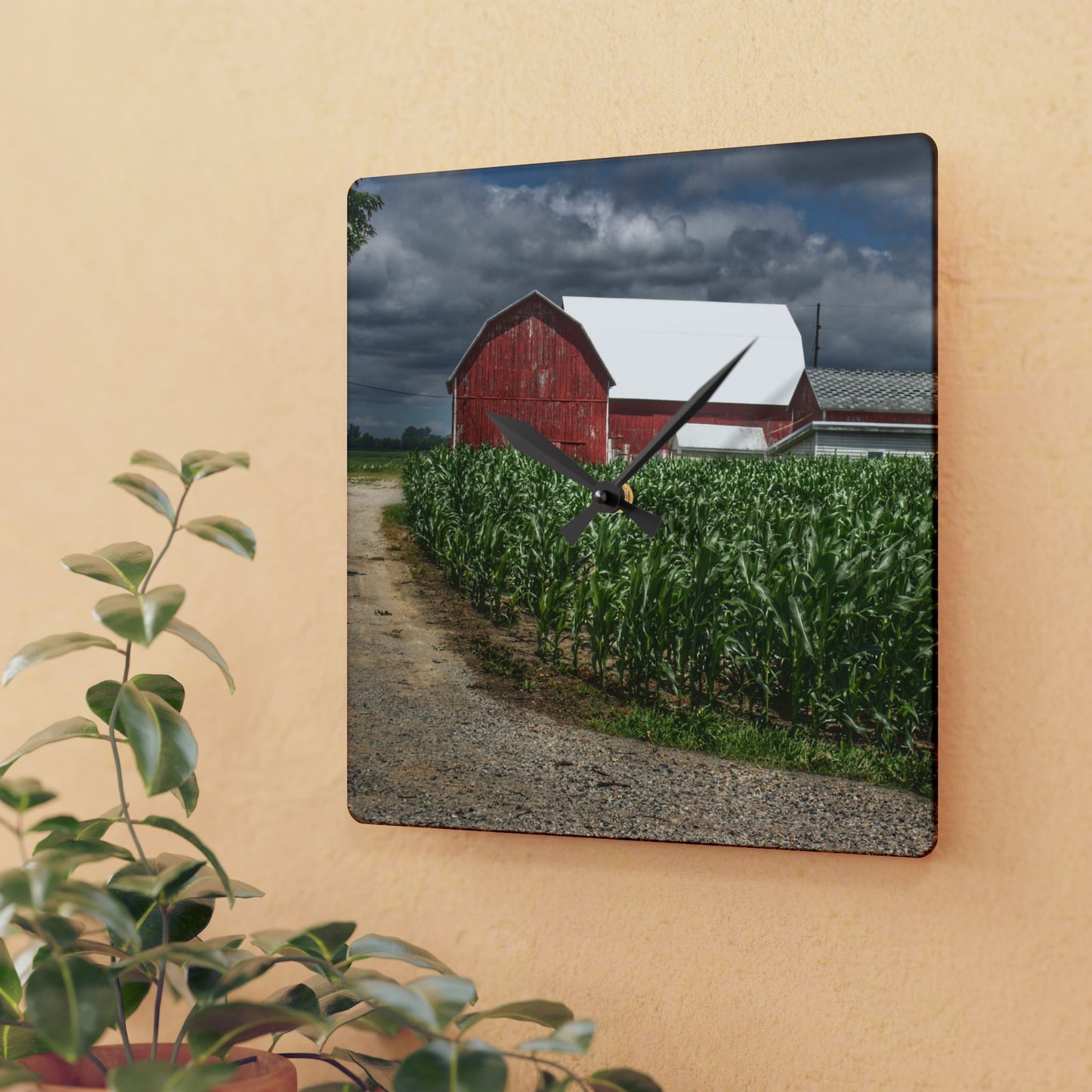 U R There Photography Millington Road Reds Rustic Farmhouse Acrylic Analog Wall Clock