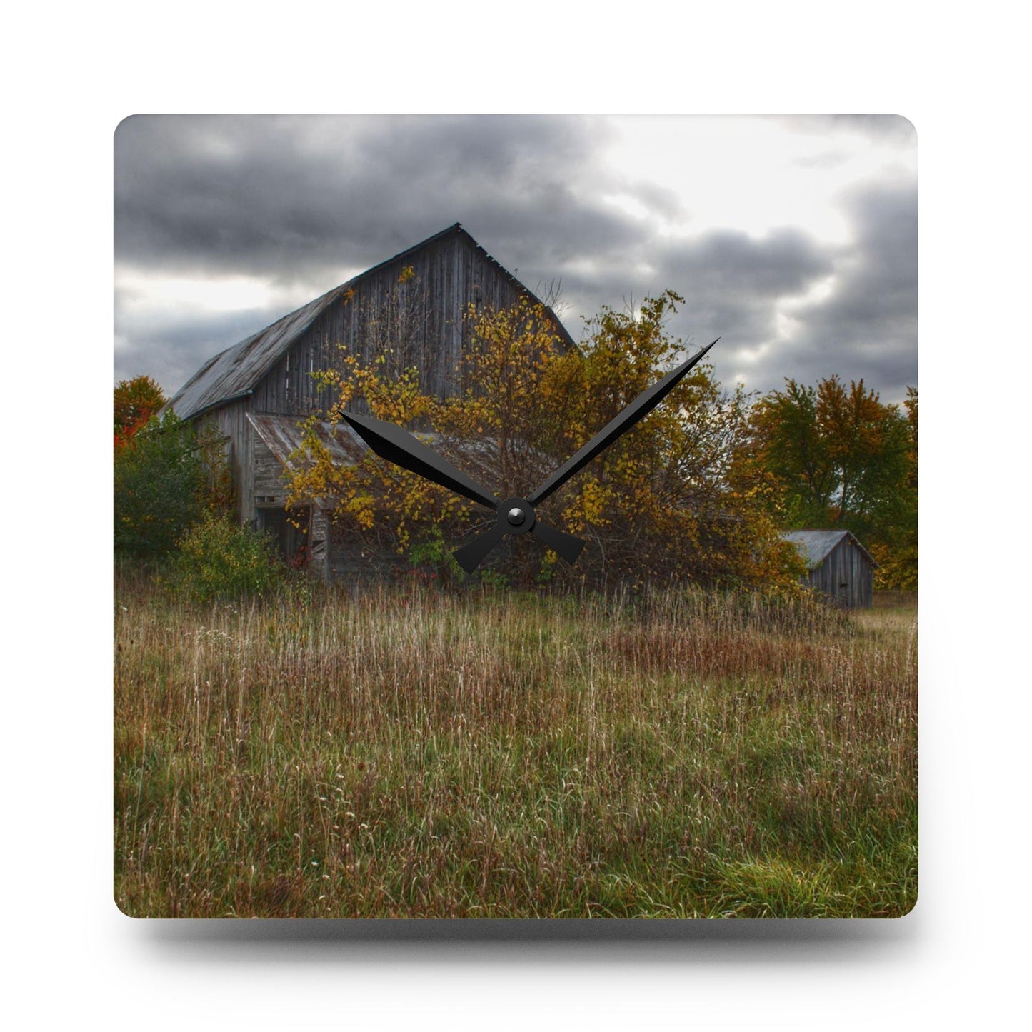 U R There Photography Church Road Grey V Rustic Farmhouse Acrylic Analog Wall Clock