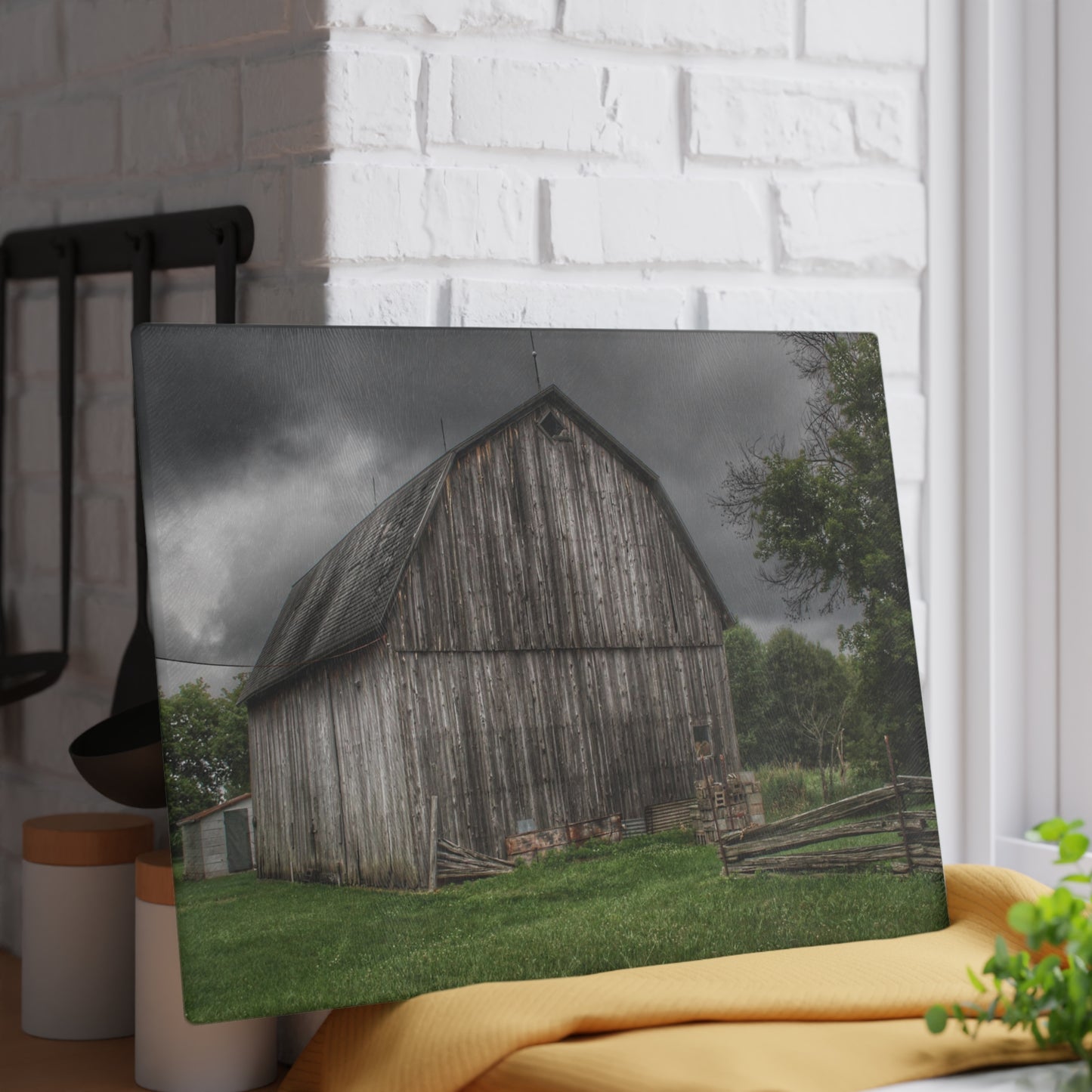 U R There Photography Attica Grey Rustic Farmhouse Tempered-Glass Cutting Board