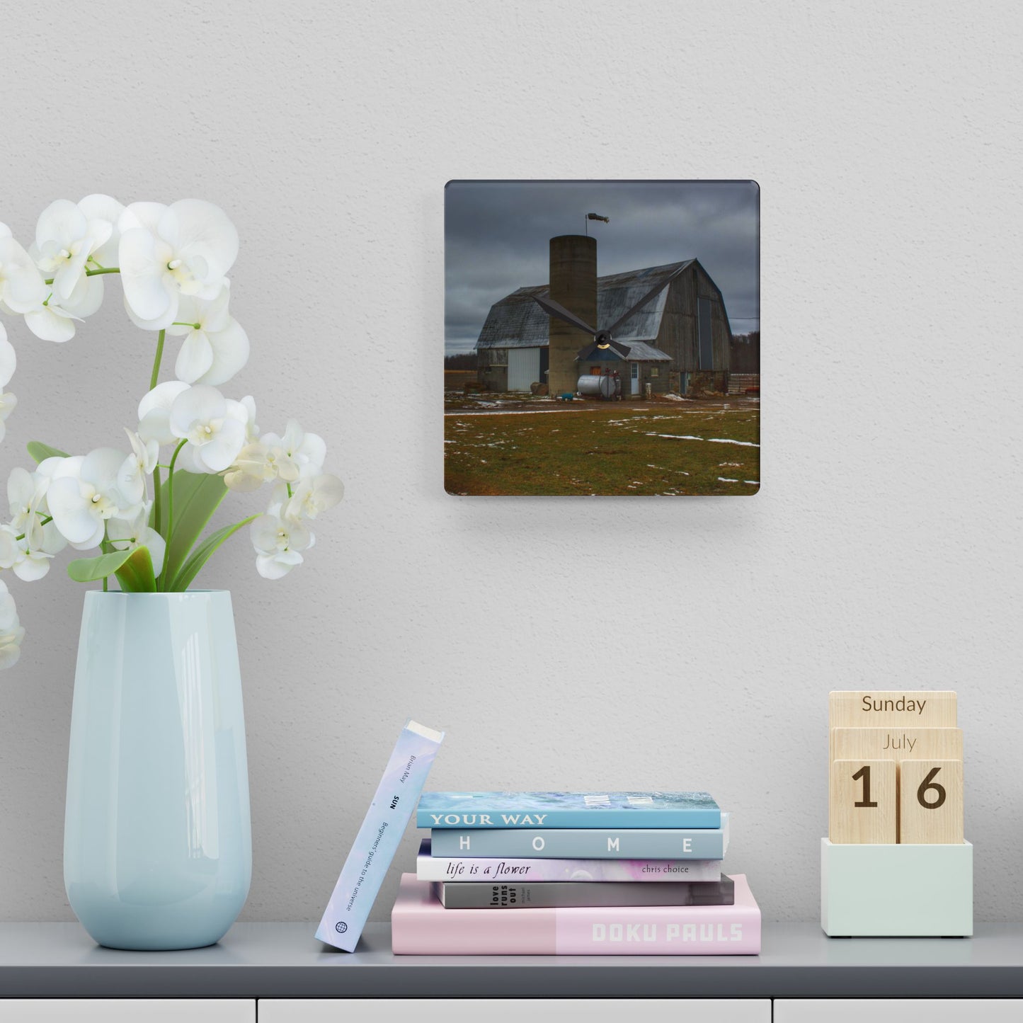 U R There Photography Chapman Road Grey II Rustic Farmhouse Acrylic Analog Wall Clock