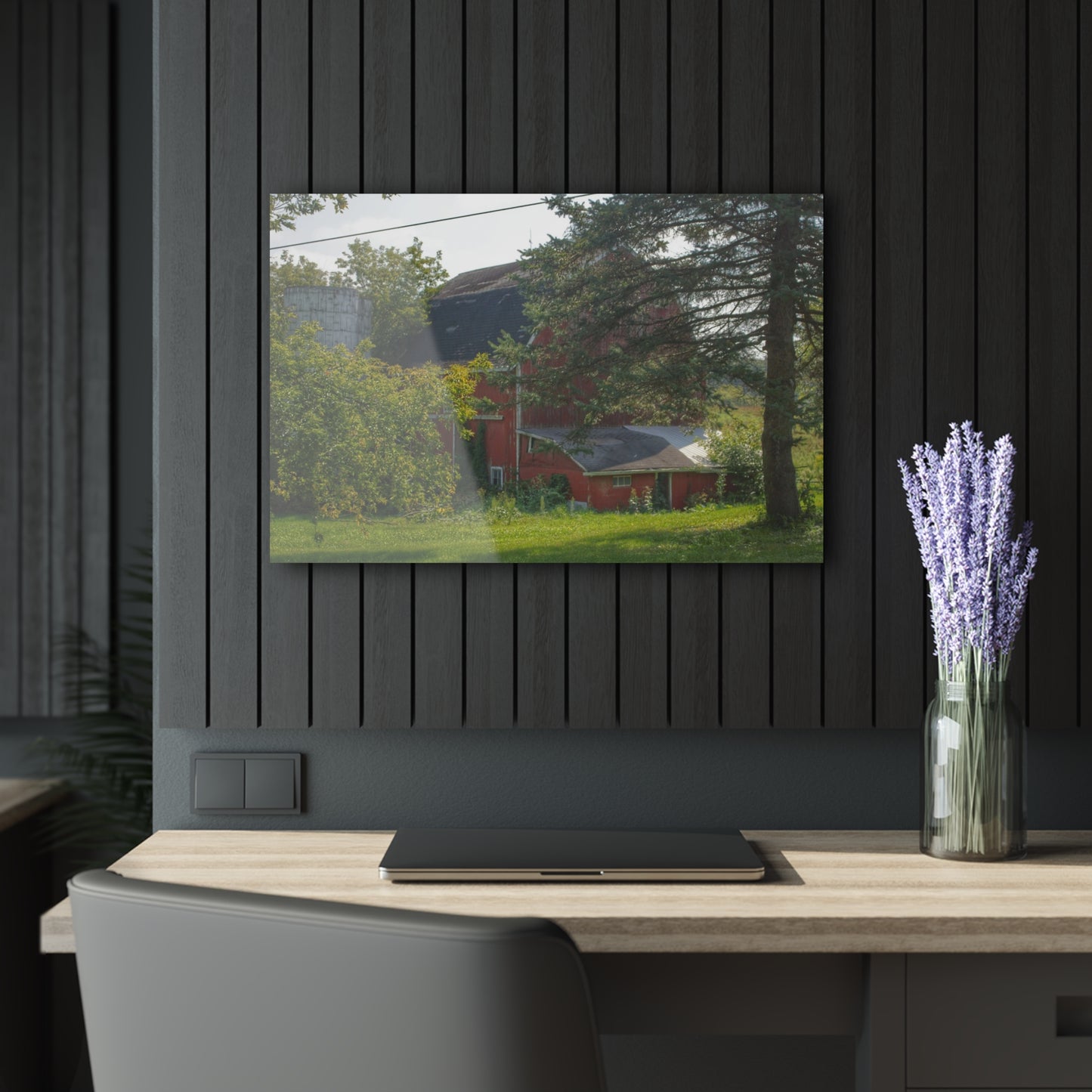 U R There Photography Grey Road Red Rustic Farmhouse Acrylic Wall Print