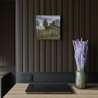 U R There Photography Millville Road Horses on the Hill Rustic Farmhouse Acrylic Analog Wall Clock