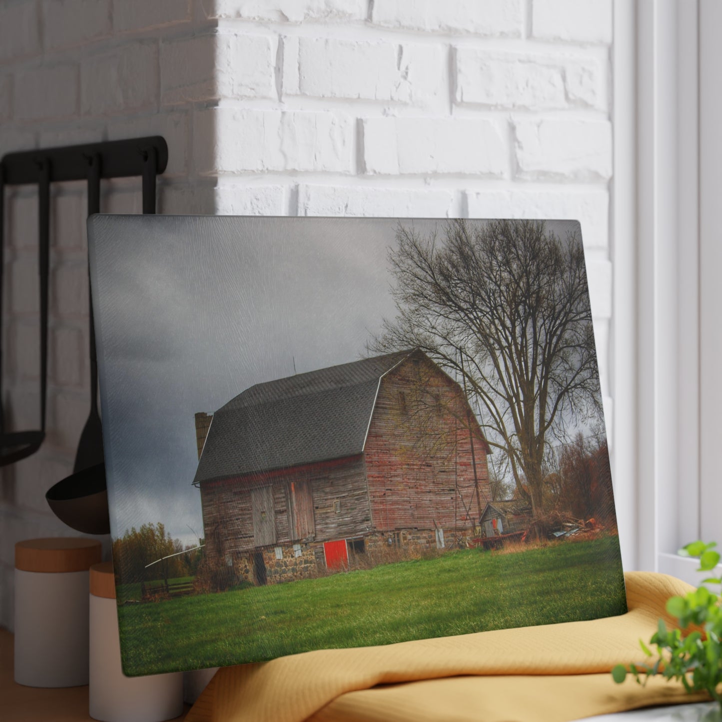 U R There Photography Ashley Drive Fieldstone Red Rustic Farmhouse Tempered-Glass Cutting Board