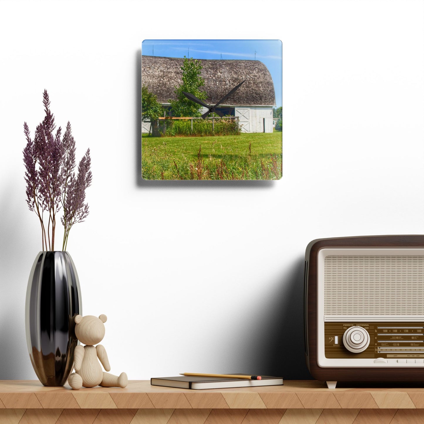 U R There Photography Country White Rustic Farmhouse Acrylic Analog Wall Clock