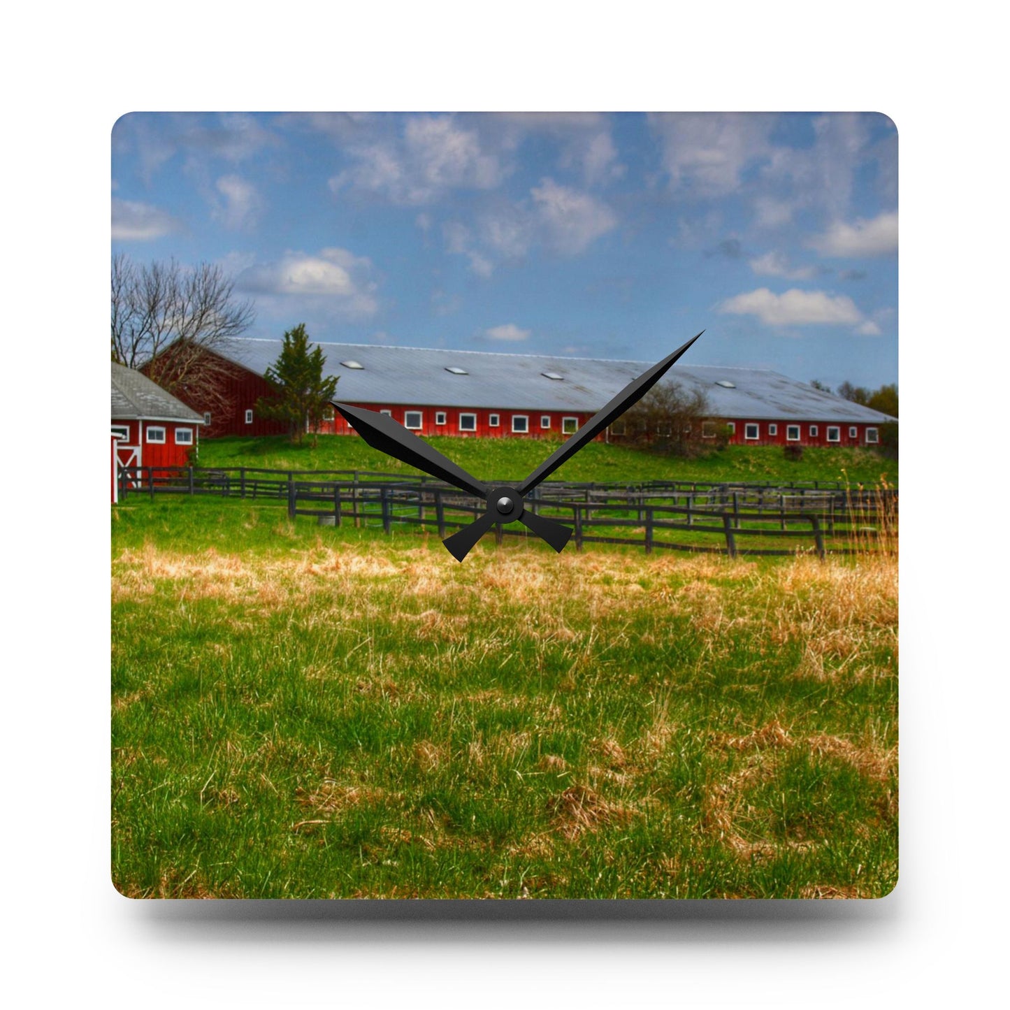 U R There Photography Delano Road Hillside Red Rustic Farmhouse Acrylic Analog Wall Clock