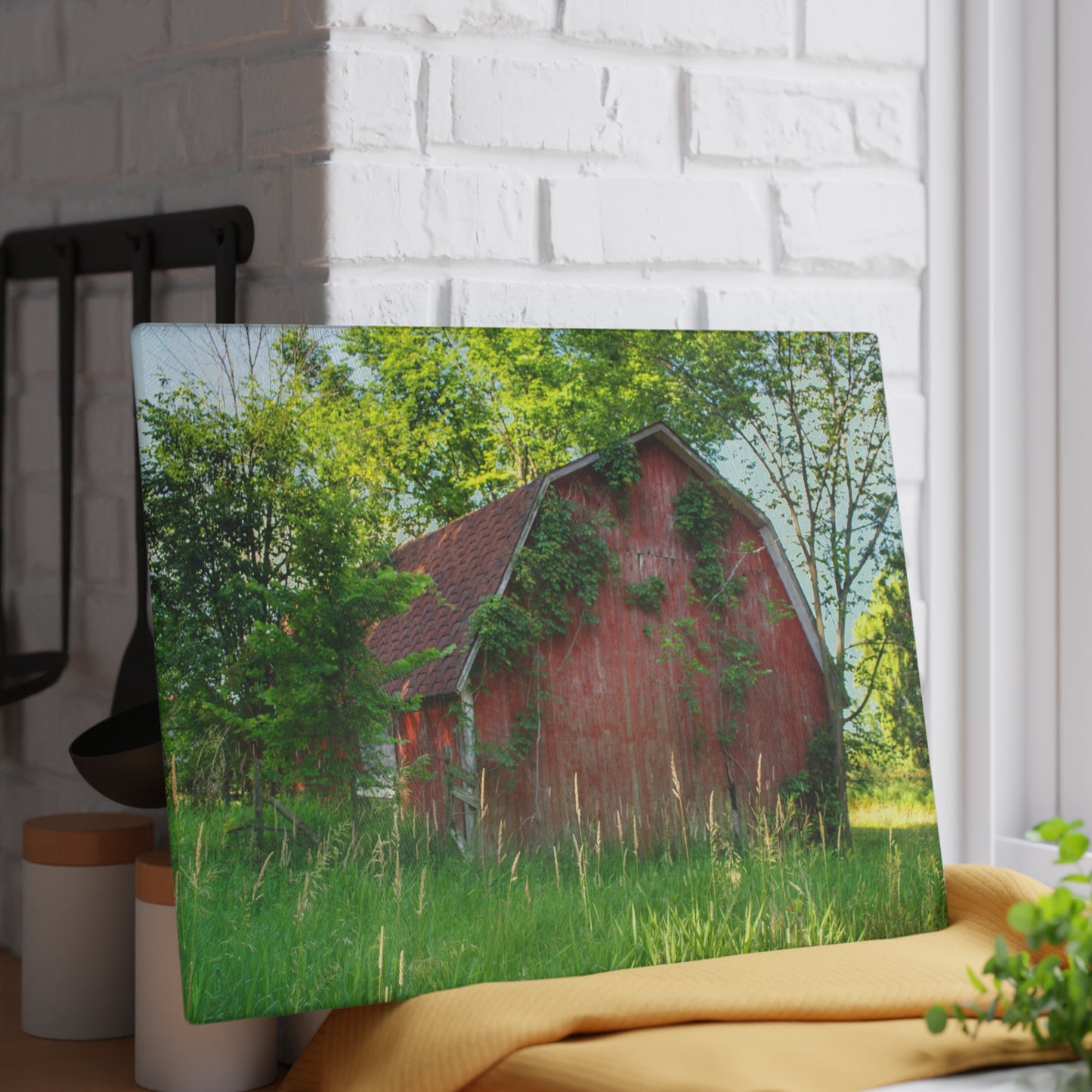 U R There Photography Murphy Lake Road Old Red Rustic Farmhouse Tempered-Glass Cutting Board
