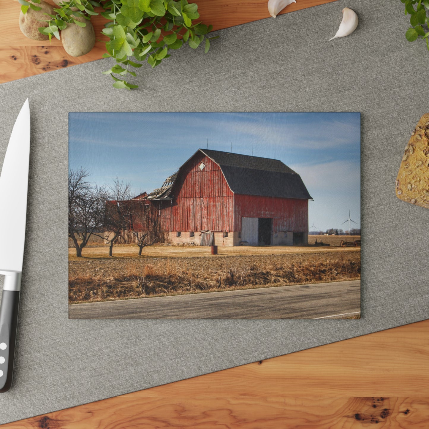 U R There Photography Elmwood Forgotten Apple Red Rustic Farmhouse Tempered-Glass Cutting Board