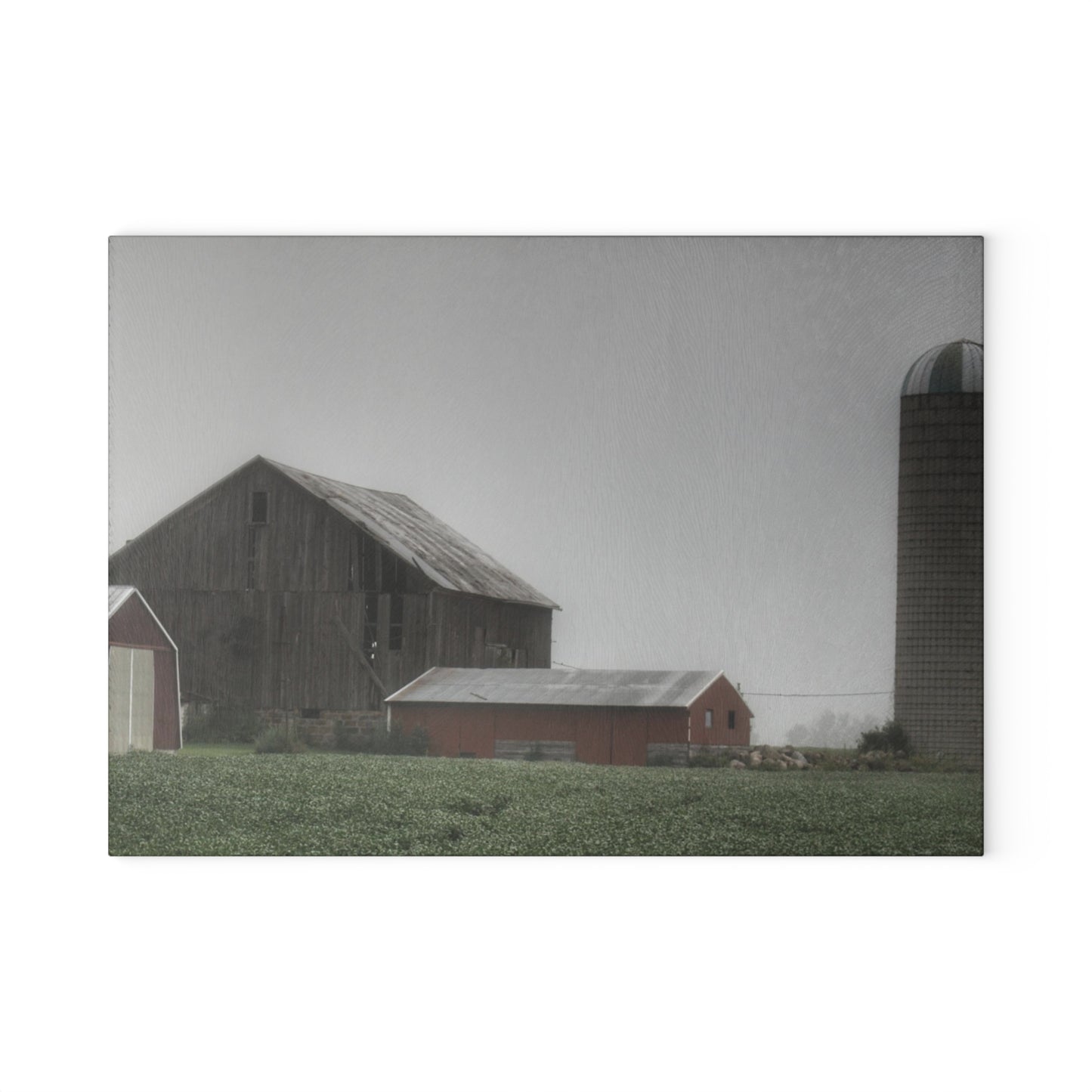 U R There Photography Farm in the Fog Rustic Farmhouse Tempered-Glass Cutting Board