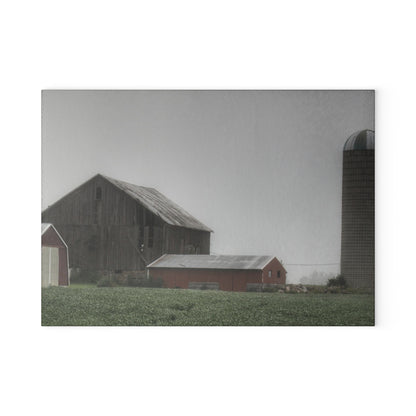 U R There Photography Farm in the Fog Rustic Farmhouse Tempered-Glass Cutting Board