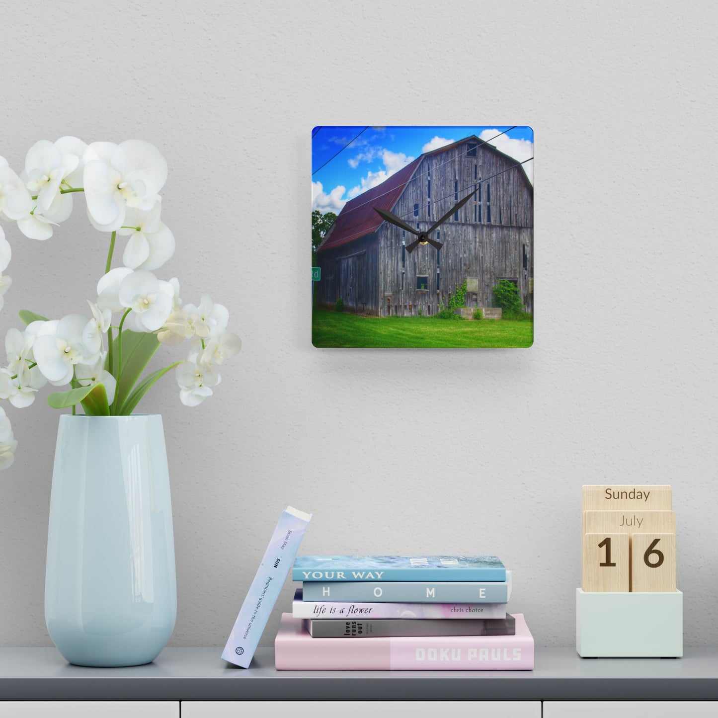 U R There Photography Schoenherr Road Grey II Rustic Farmhouse Acrylic Analog Wall Clock