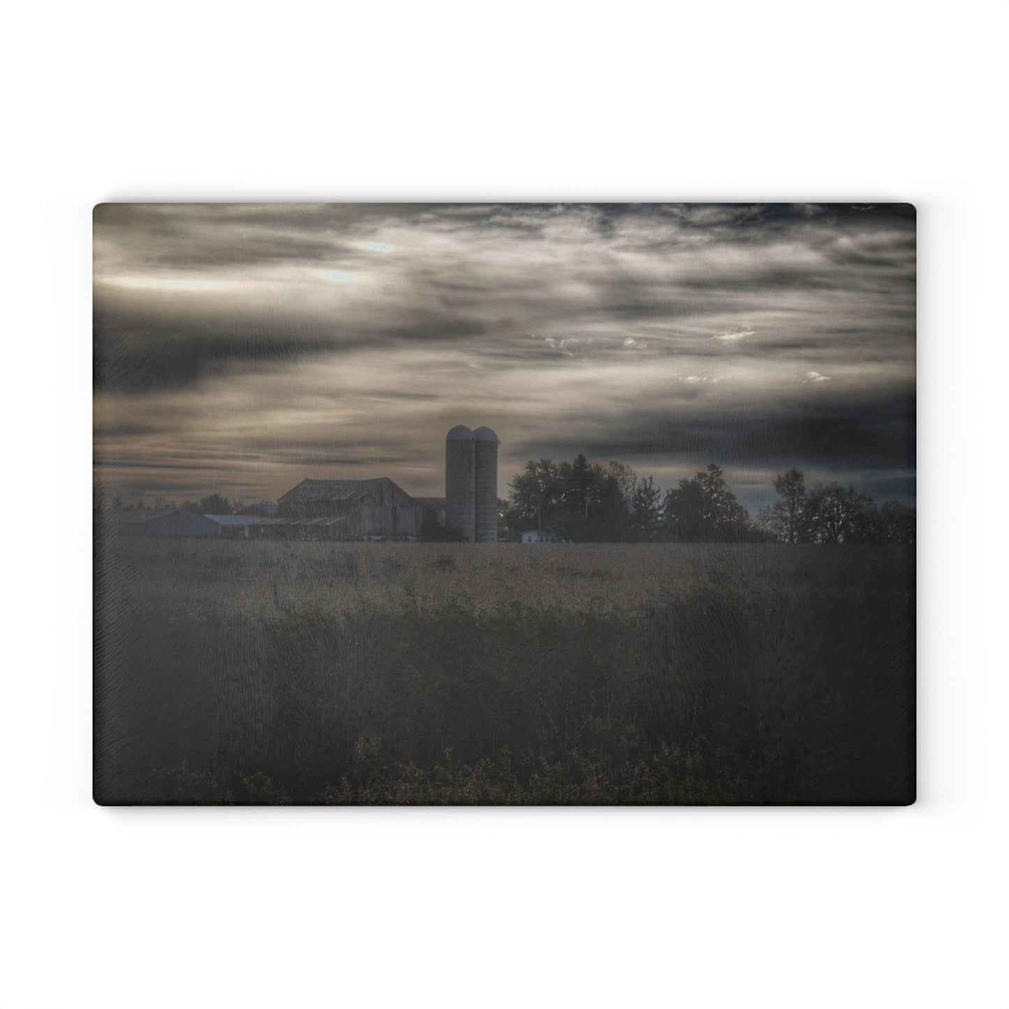 U R There Photography Across the Field on Brown City Road Rustic Farmhouse Tempered-Glass Cutting Board