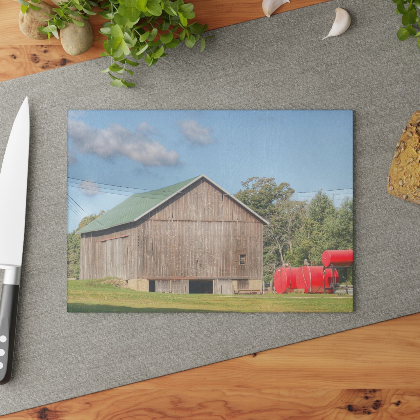 U R There Photography Kingston Road Grey Rustic Farmhouse Tempered-Glass Cutting Board