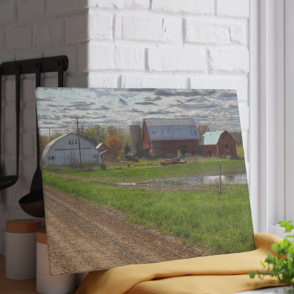 U R There Photography McDowell Road Reds II Rustic Farmhouse Tempered-Glass Cutting Board