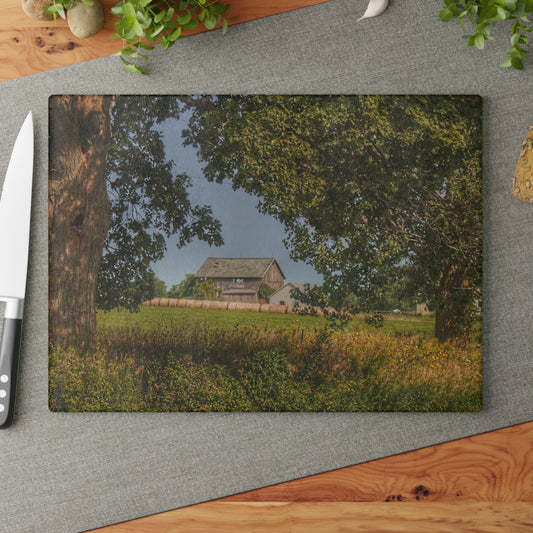 U R There Photography Treasurer Road Haybarn Rustic Farmhouse Tempered-Glass Cutting Board