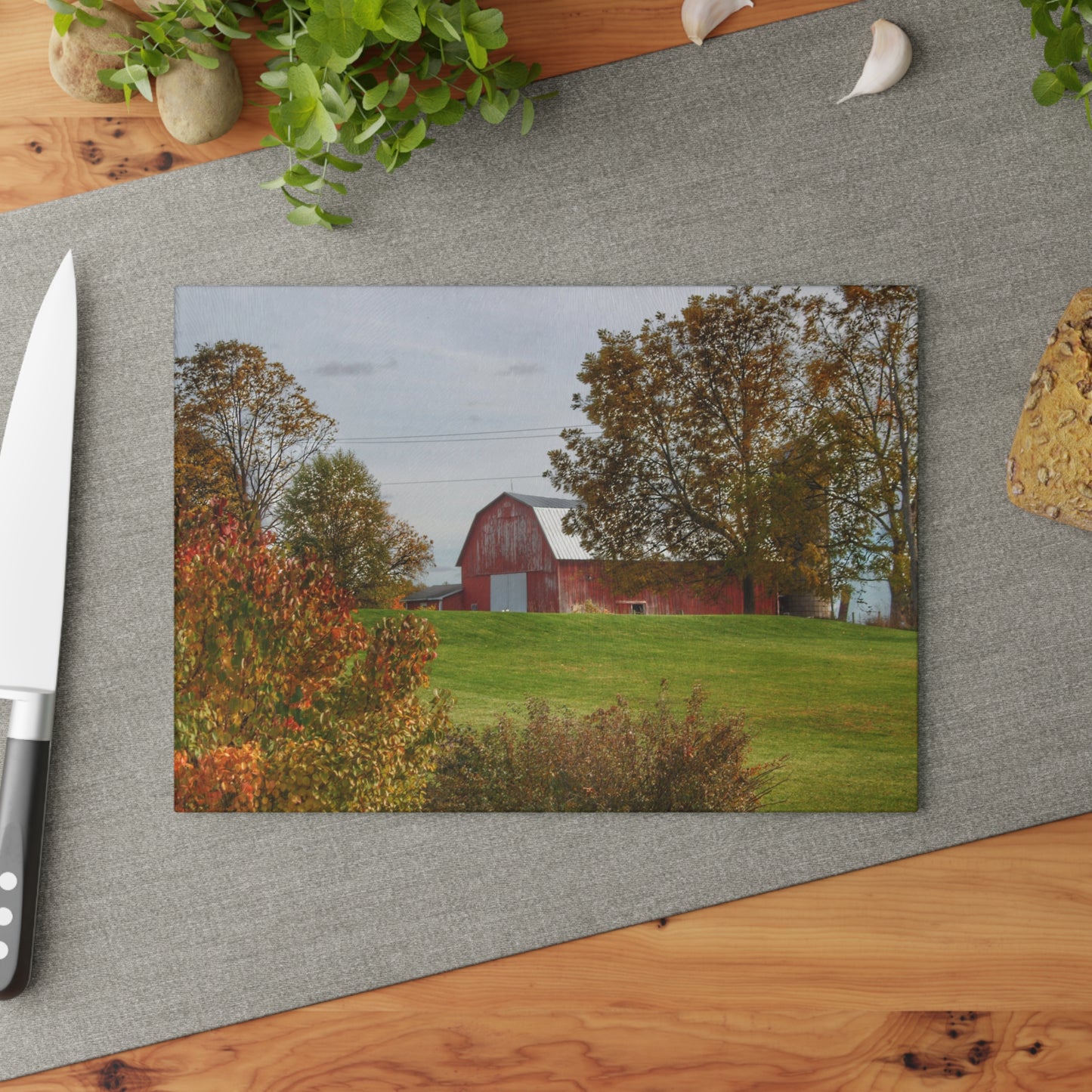 U R There Photography Lyons Road Red Rustic Farmhouse Tempered-Glass Cutting Board