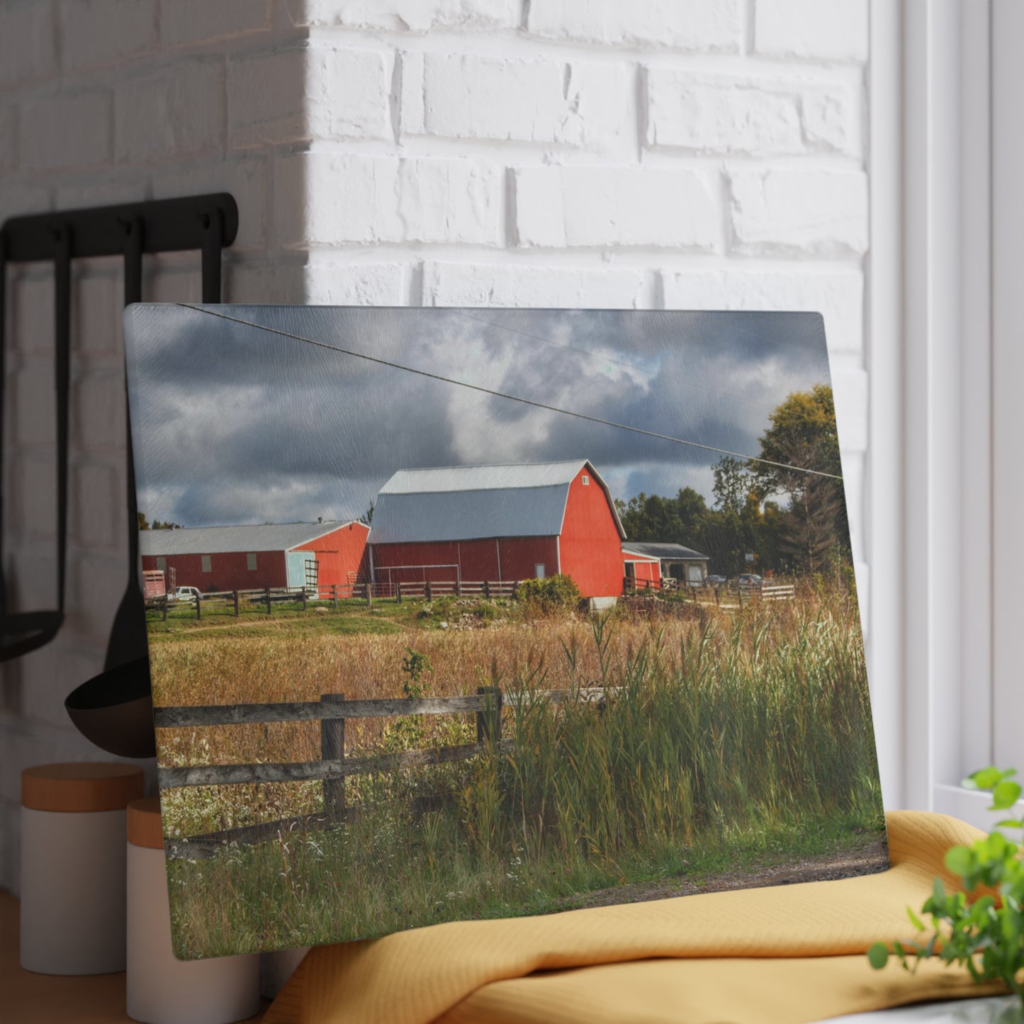 U R There Photography Beyond the Fence on Richfield Road Rustic Farmhouse Tempered-Glass Cutting Board