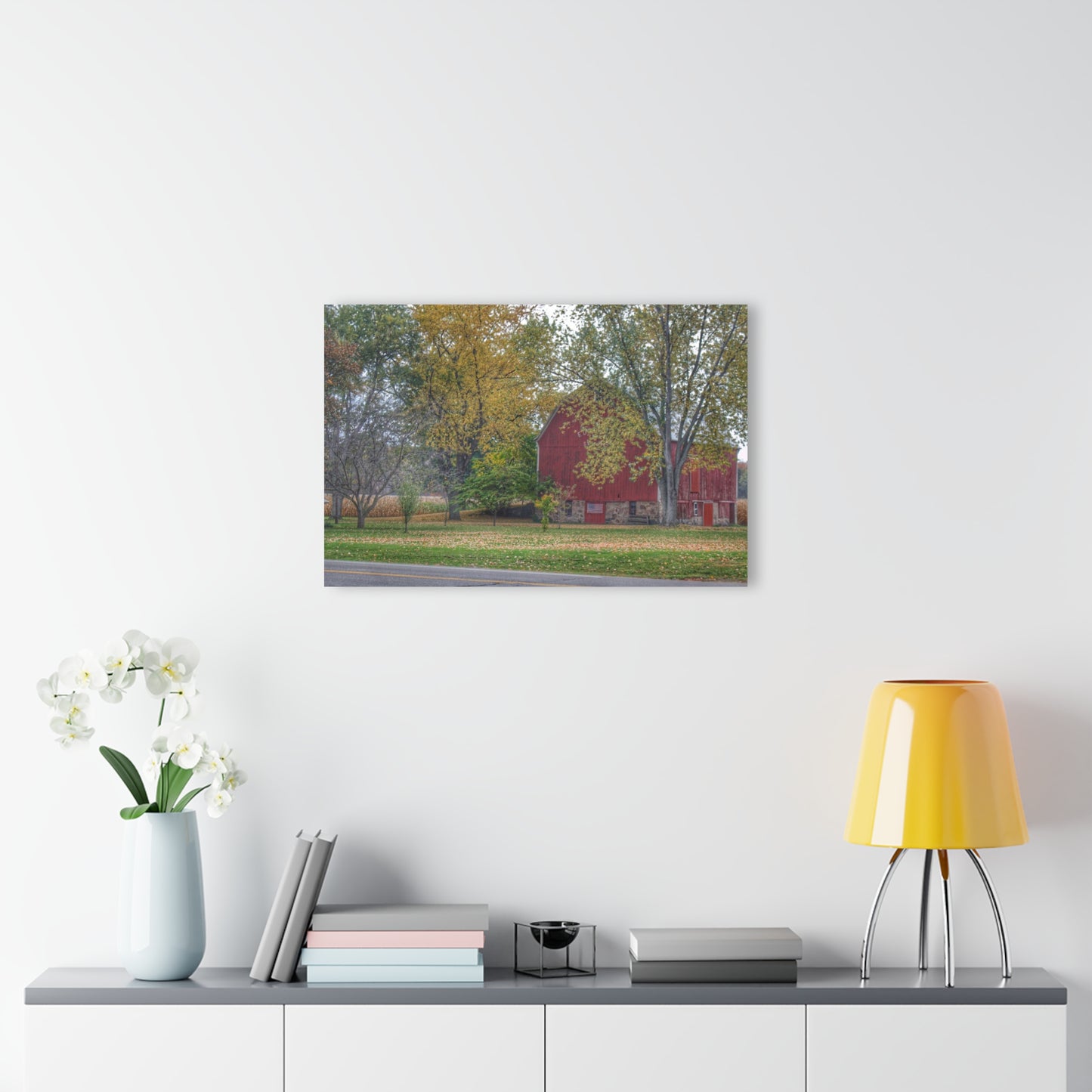 U R There Photography Mayville Lapeer Road Red in the Fall Rustic Farmhouse Acrylic Wall Print
