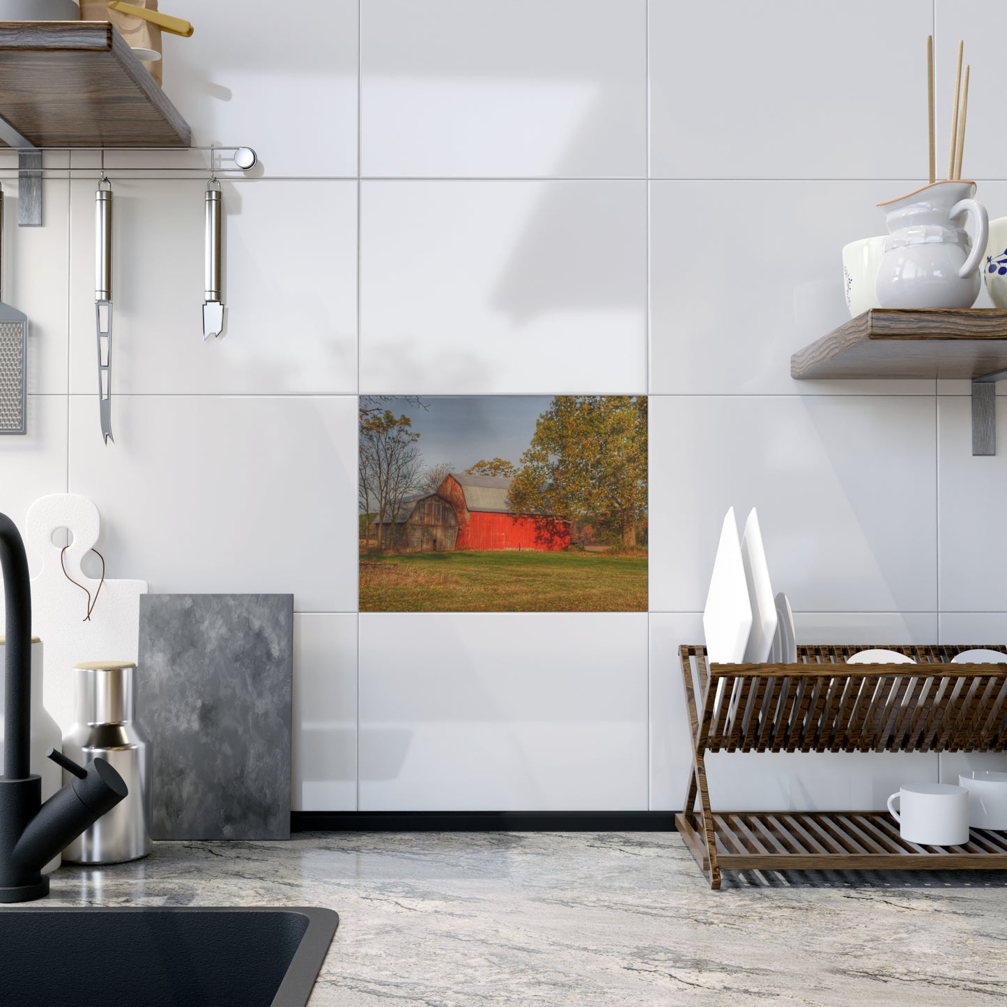 U R There Photography Barkley Road Red I Rustic Farmhouse Decorative Ceramic Tile