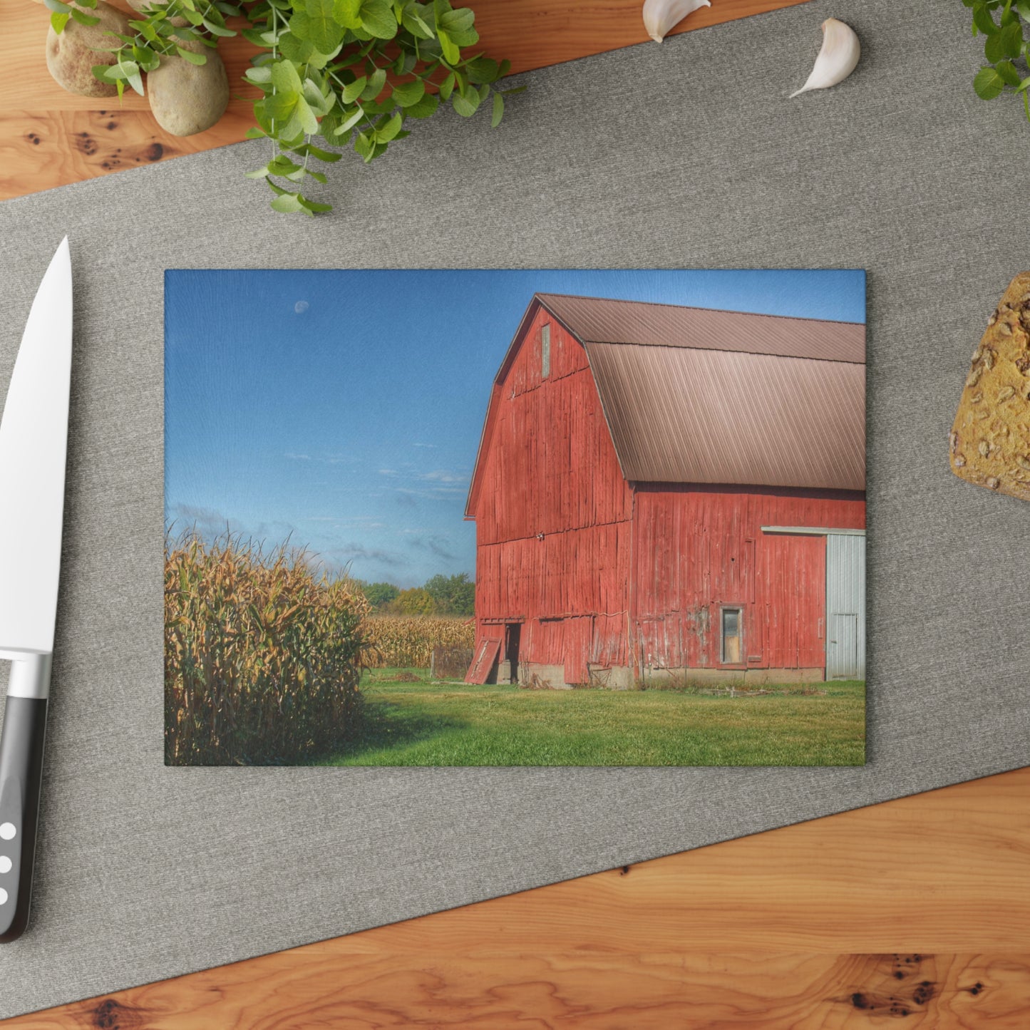 U R There Photography Fargo Road Red I Rustic Farmhouse Tempered-Glass Cutting Board
