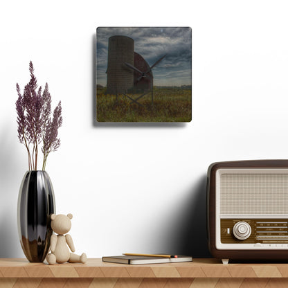 U R There Photography Mushroom Road Red I Rustic Farmhouse Acrylic Analog Wall Clock