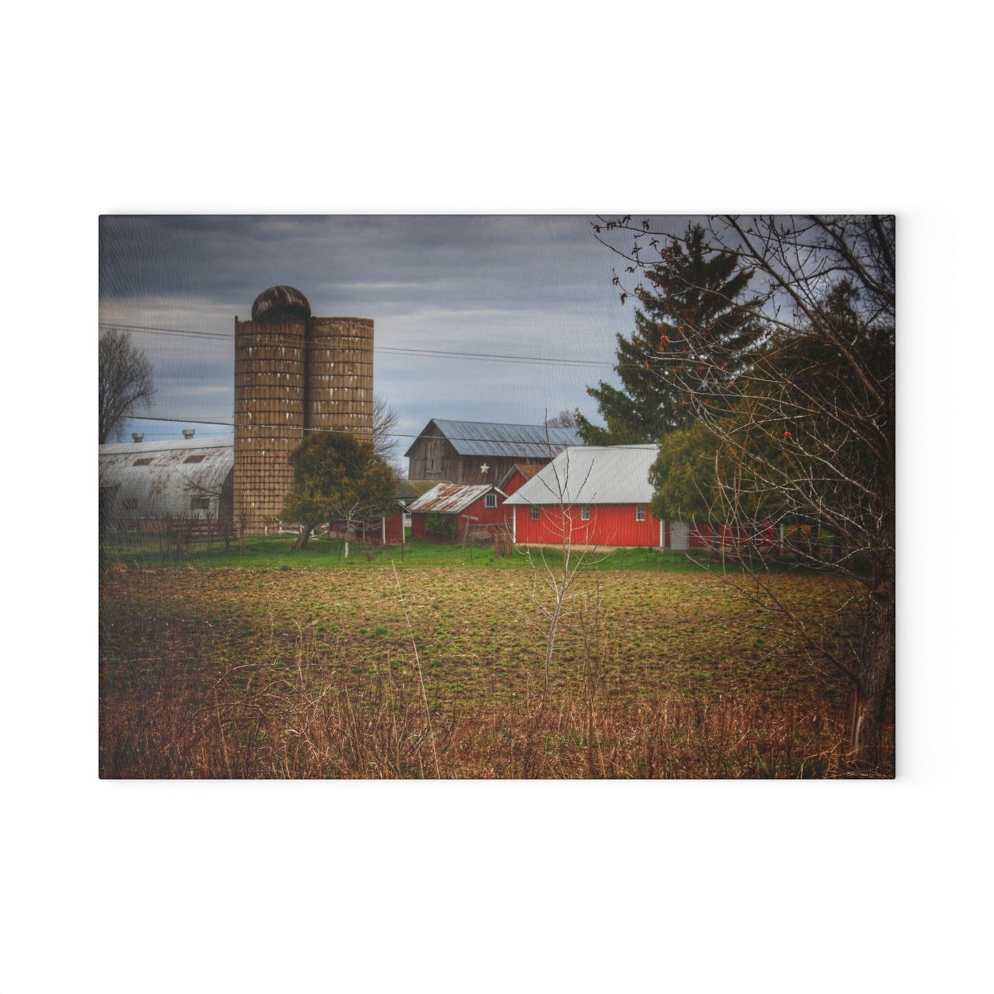 U R There Photography Fostoria Road Greys Rustic Farmhouse Tempered-Glass Cutting Board