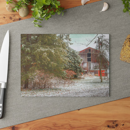 U R There Photography Lum Hidden Red Rustic Farmhouse Tempered-Glass Cutting Board