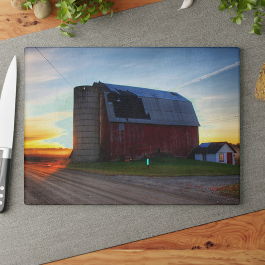 U R There Photography Haines Road Red at Sunrise Rustic Farmhouse Tempered-Glass Cutting Board