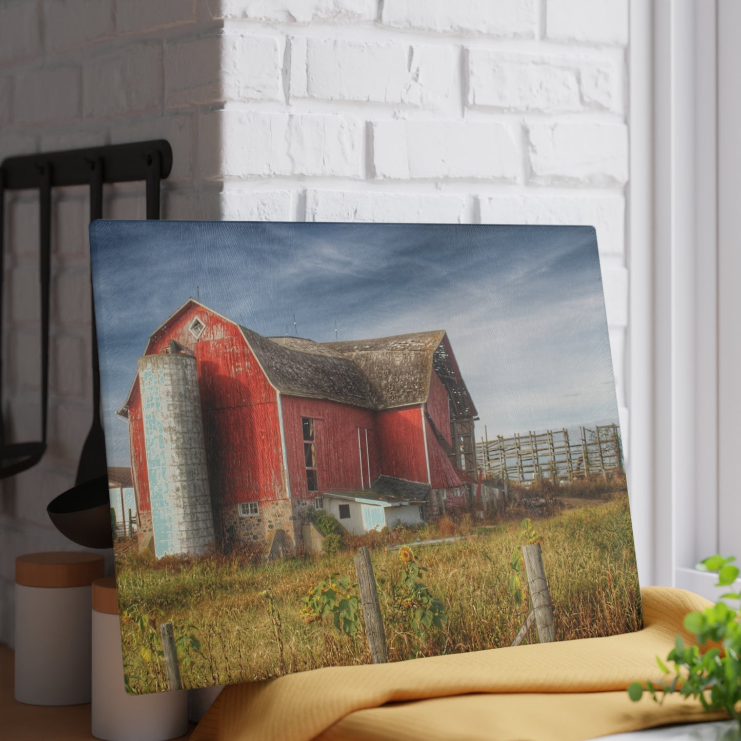 U R There Photography Hurd Corners Red I Rustic Farmhouse Tempered-Glass Cutting Board