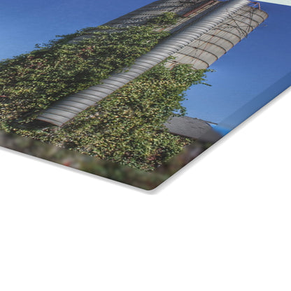 U R There Photography Bordman Road Old Grey and Silo I Rustic Farmhouse Tempered-Glass Cutting Board