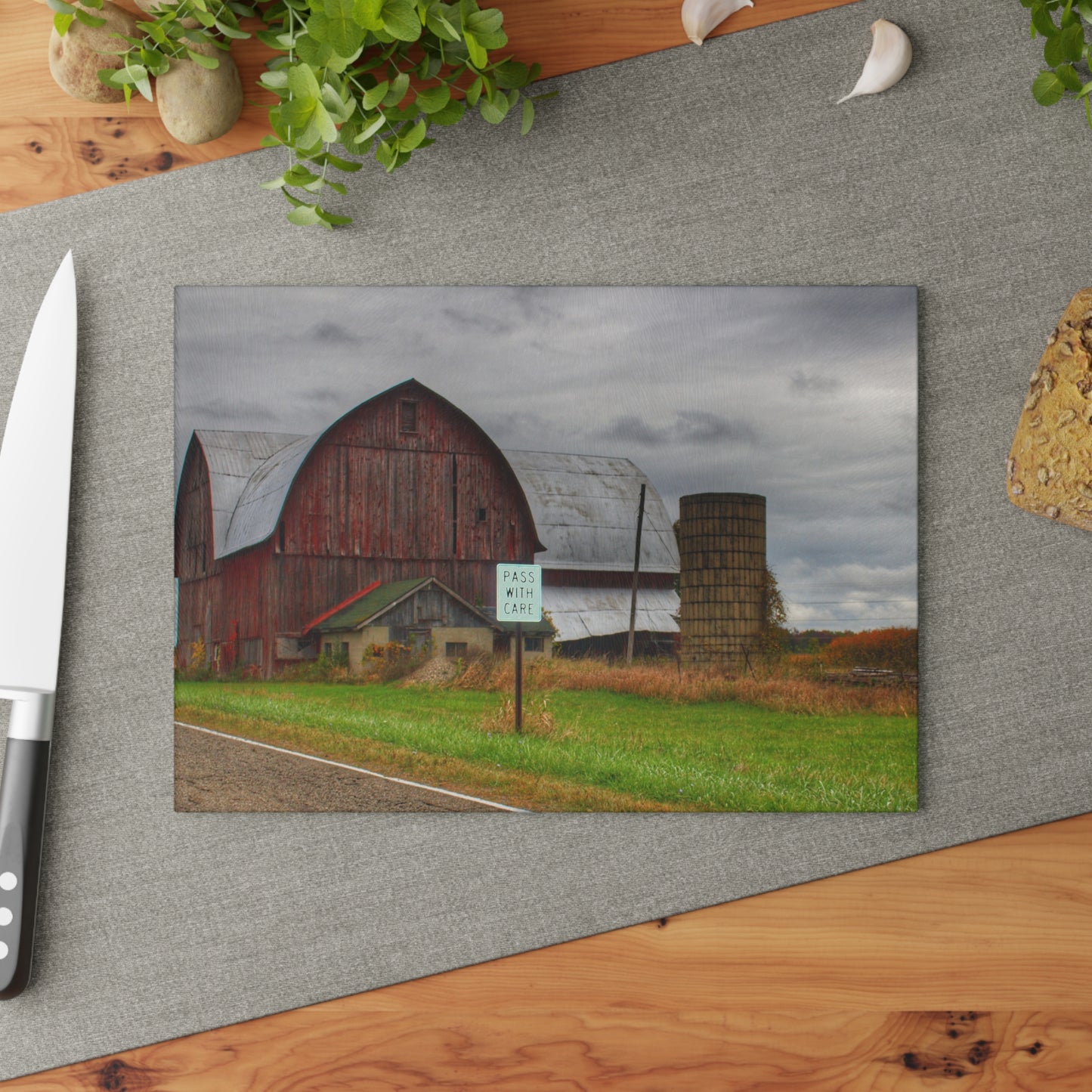 U R There Photography Valentine Road Red II Rustic Farmhouse Tempered-Glass Cutting Board