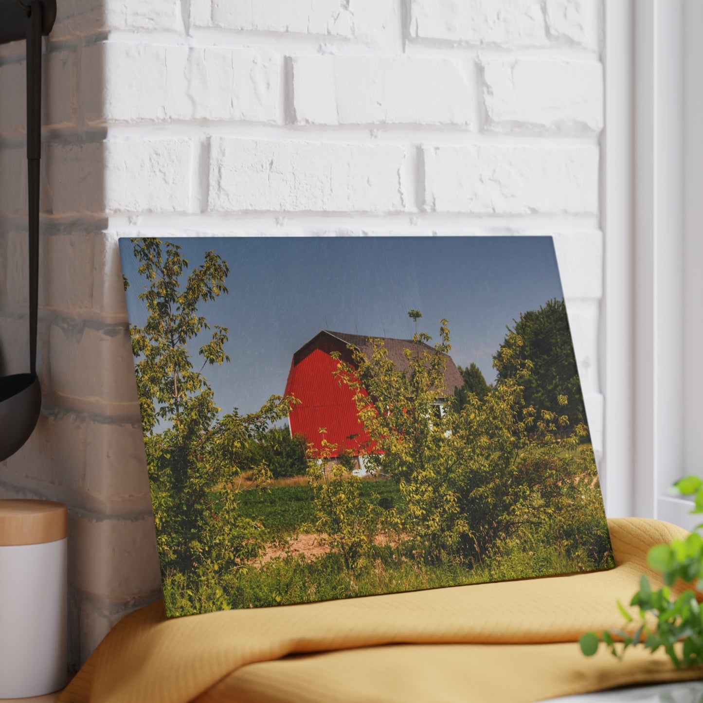 U R There Photography Beyond the Bushes Red Rustic Farmhouse Tempered-Glass Cutting Board