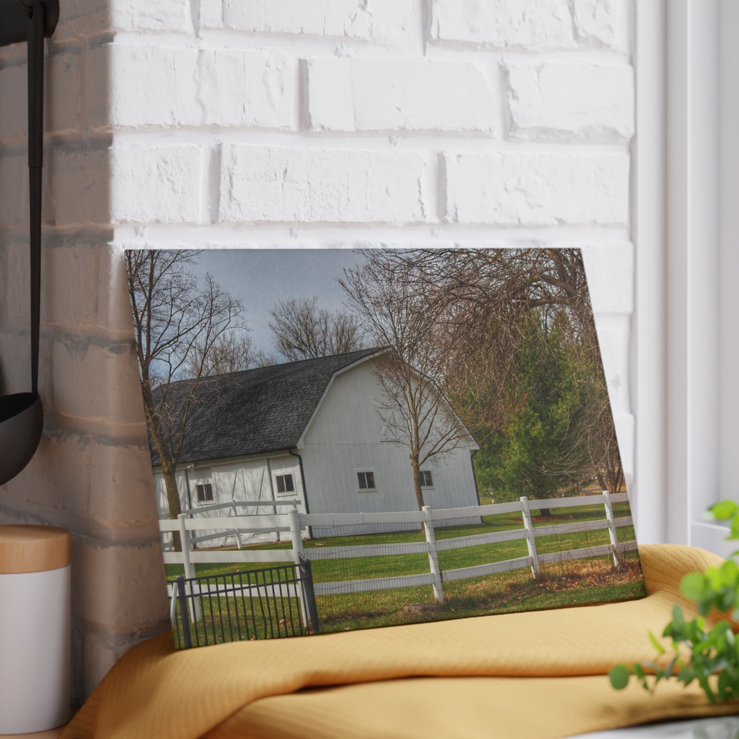 U R There Photography Collins Road White Rustic Farmhouse Tempered-Glass Cutting Board