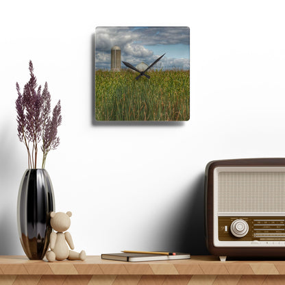 Rustic Farmhouse Wall Clock featuring Overlooking a Corn Field