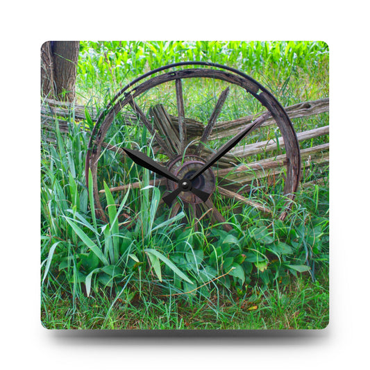 Wagon Wheel Fences Rustic Farmhouse Acrylic Analog Wall Clock 10.75'' × 10.75'' (Square)