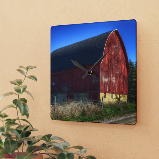 U R There Photography Big Roadside Red Rustic Farmhouse Acrylic Analog Wall Clock