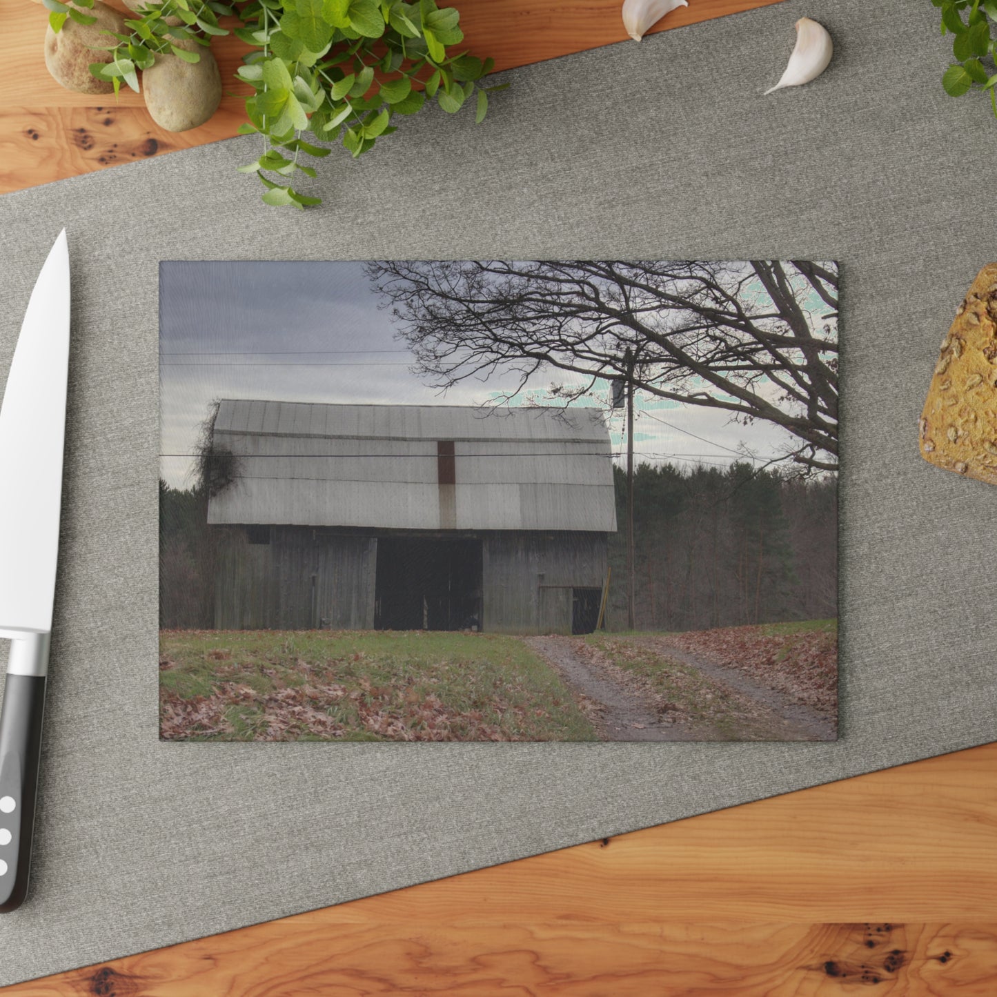 U R There Photography Grey Horse Barn Rustic Farmhouse Tempered-Glass Cutting Board