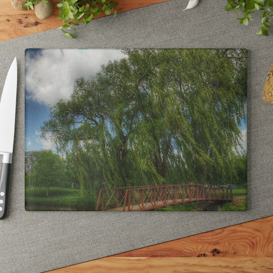 Barn Boutique Rustic Tempered-Glass Cutting Board| Linear Park Bridge in Lapeer II