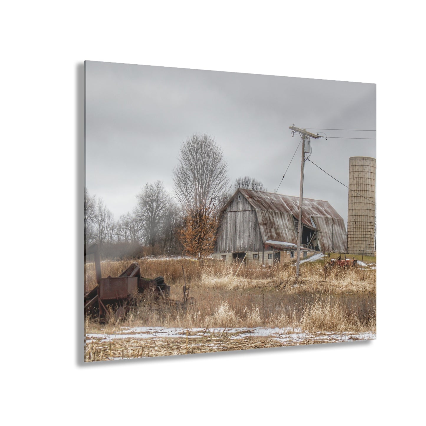 U R There Photography Norway Lake Road Grey Rustic Farmhouse Acrylic Wall Print