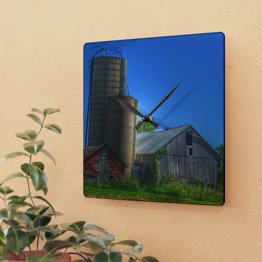 U R There Photography East Swaffer Grey and Little Red Rustic Farmhouse Acrylic Analog Wall Clock