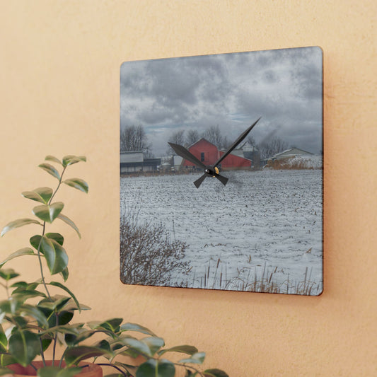 U R There Photography Maple Valley Road Red II Rustic Farmhouse Acrylic Analog Wall Clock