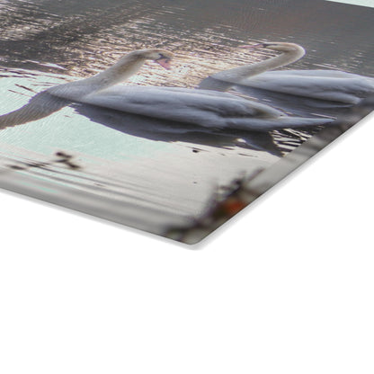 U R There Photography Swans of Duck Lake II Rustic Farmhouse Tempered-Glass Cutting Board
