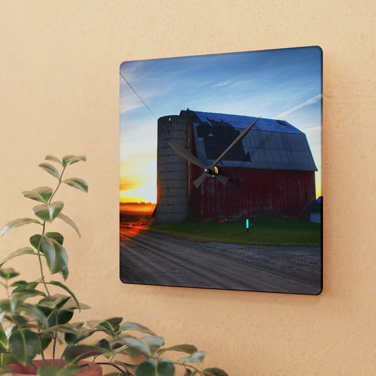 U R There Photography Haines Road Red at Sunrise Rustic Farmhouse Acrylic Analog Wall Clock