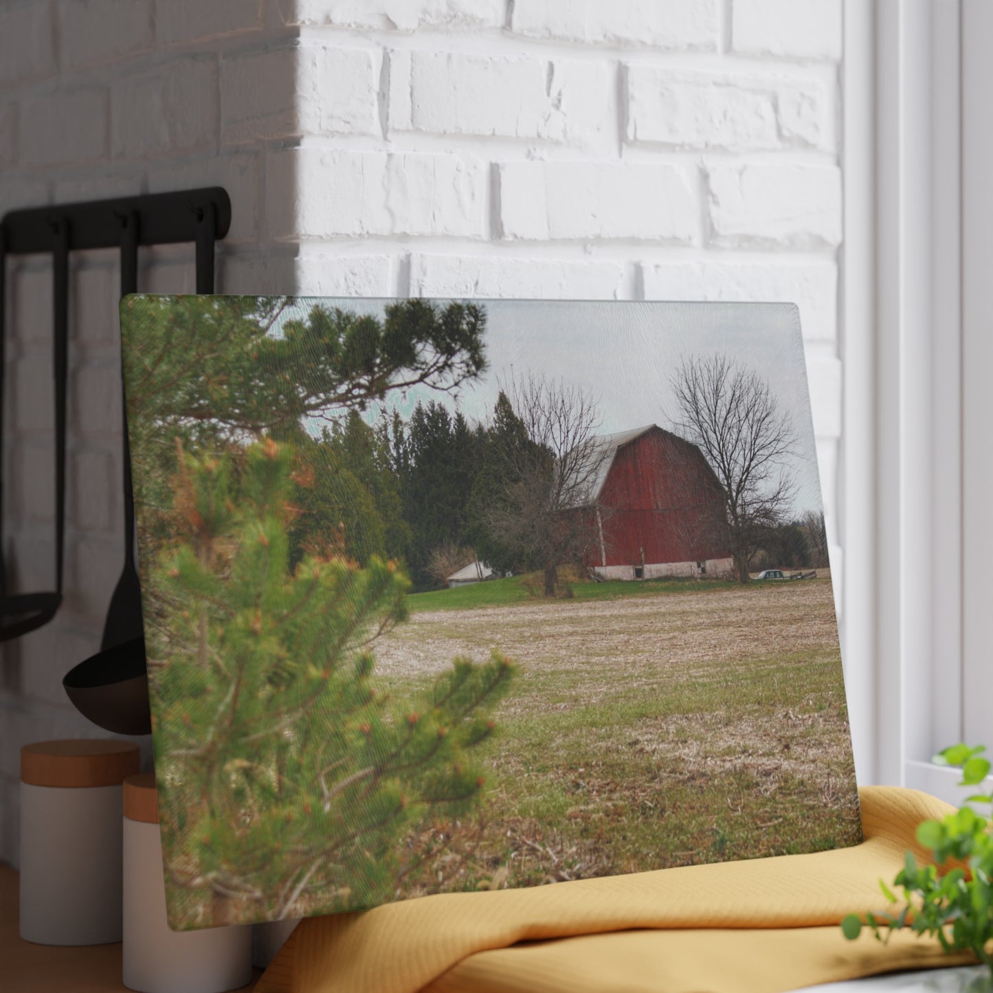 U R There Photography Hidden Millington Road Red Rustic Farmhouse Tempered-Glass Cutting Board