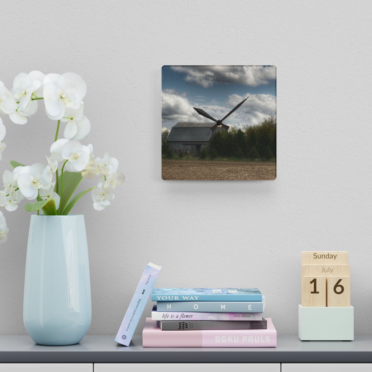 U R There Photography Sandusky Grey in the Pines Rustic Farmhouse Acrylic Analog Wall Clock