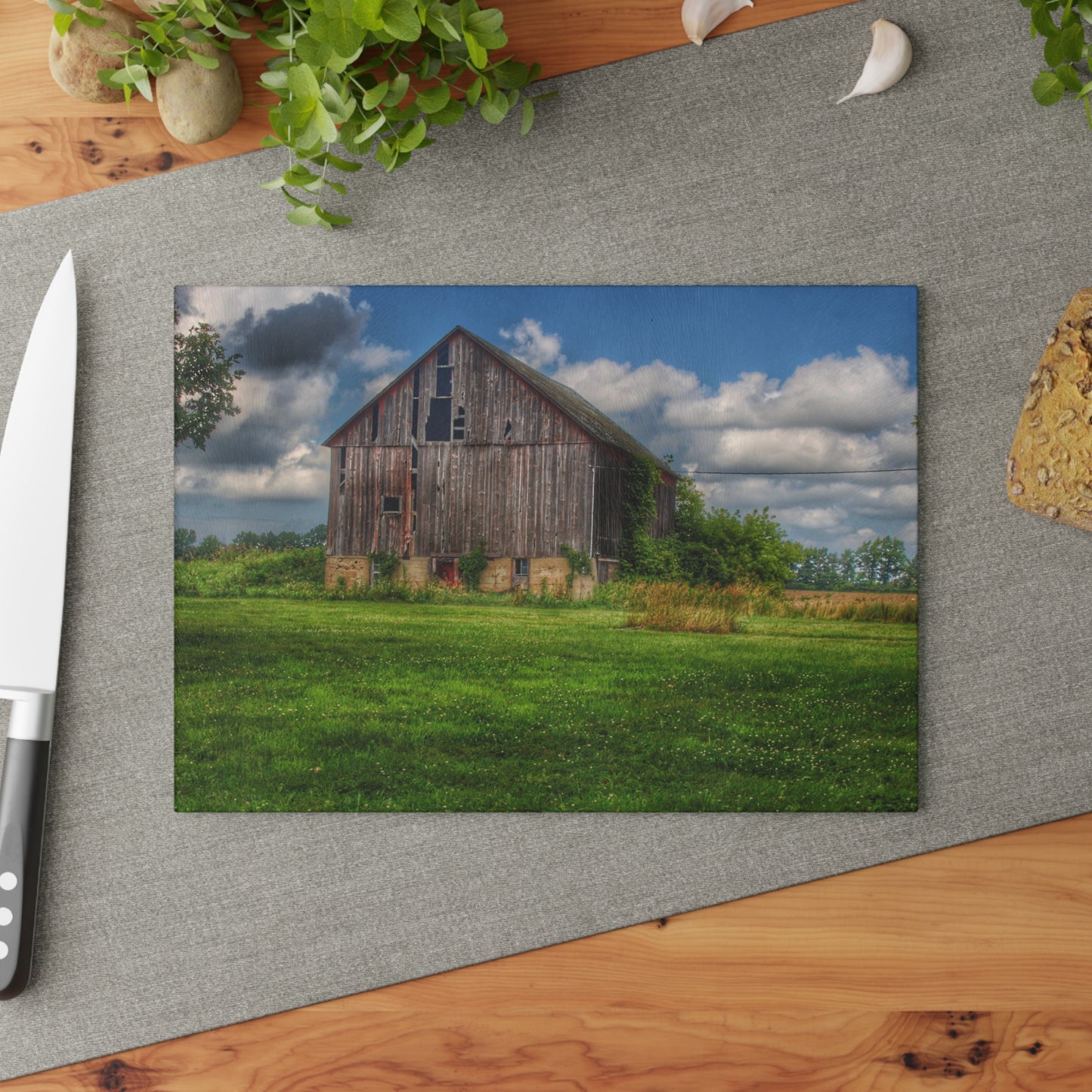 U R There Photography Bohms Road Grey II Rustic Farmhouse Tempered-Glass Cutting Board