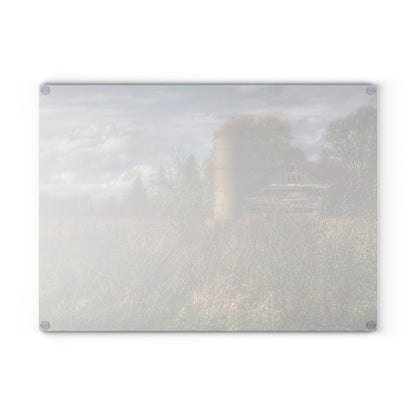 U R There Photography Old Wooden Barn and Silo I Rustic Farmhouse Tempered-Glass Cutting Board